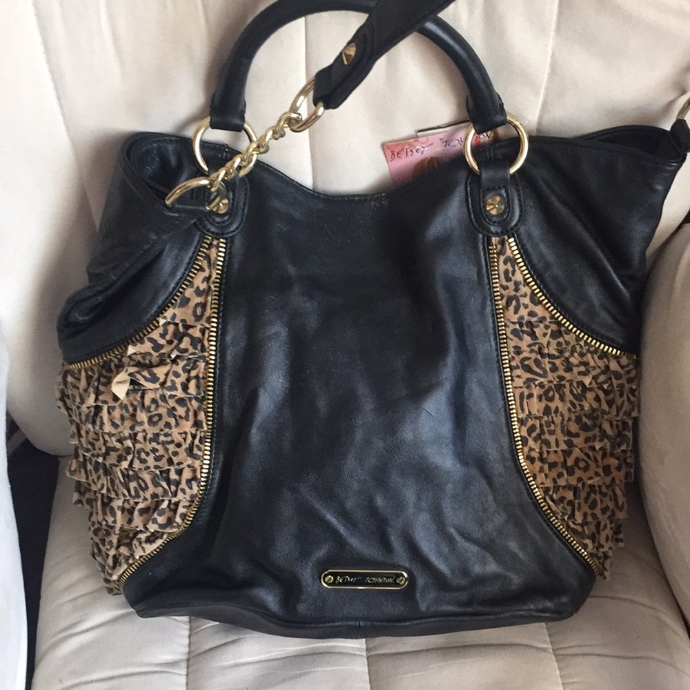 NWT Betsey Johnson Tote Frilled Out Black Leather